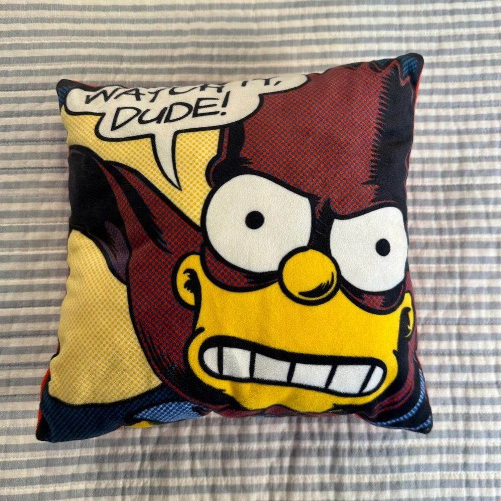 The Simpsons Radioactive Man Throw Pillow Matt Groening Comic Art 11x11 Red